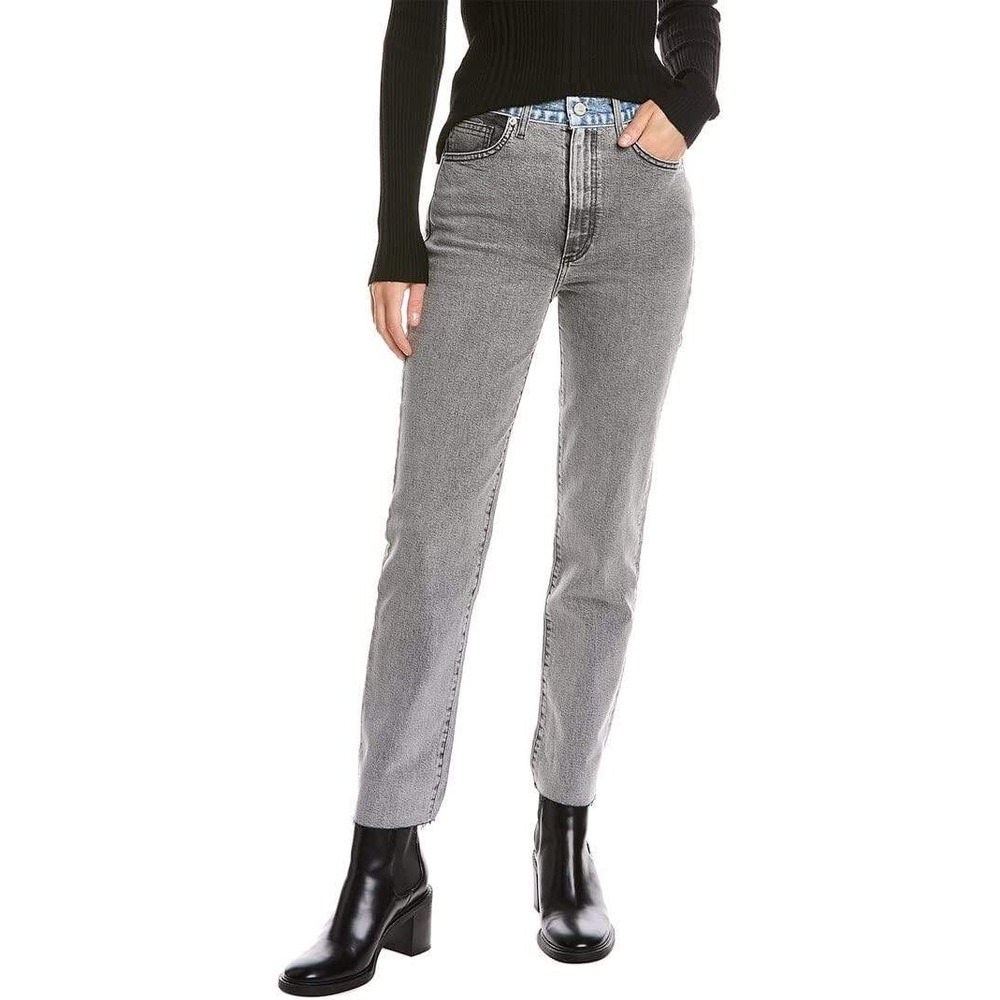 LE JEAN‎ Sabine Two-Tone Straight Leg Jeans Gray Blue Size 29 High Rise Straight